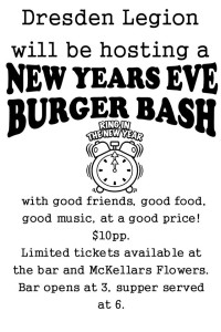 Legion New Years Eve Burger Bash @ Dresden Legion Branch 113 | Dresden | Ontario | Canada